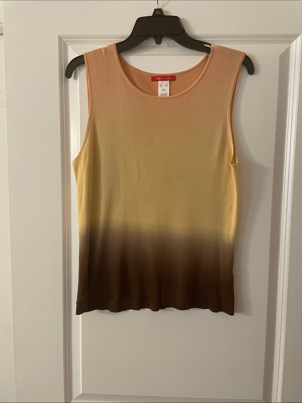 Ann Klein Yellow to Brown Ombre Scoop Neck Tank Top 100% silk